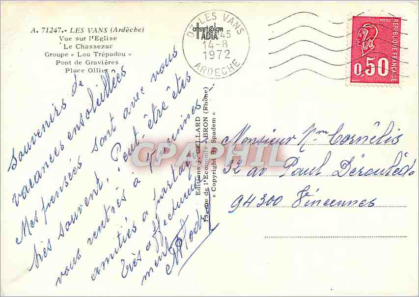 Les Vans — aimable bourgade au cœur des Cévennes — Éditions J. Cellard (Rhône) — Rückseite