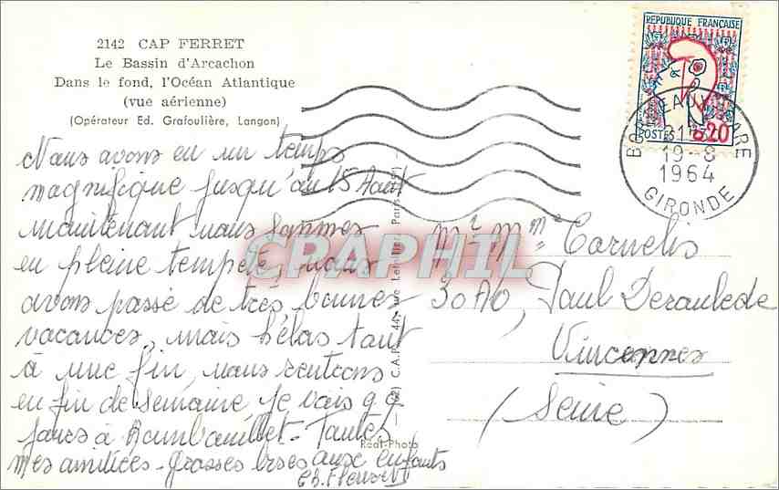 Cap Ferret — Le Bassin d'Arcachon (vue aérienne) — Opérateur Ed. Grafolière, Langon — Rückseite