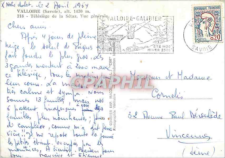 CPM Valloire Savoie Telesiege de la Setz Vue generale  — Rückseite