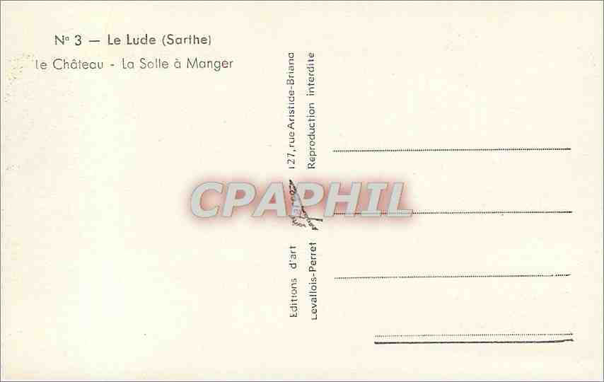 CPM Le Lude Sarthe Le Chateau La Salle a Manger  — Rückseite