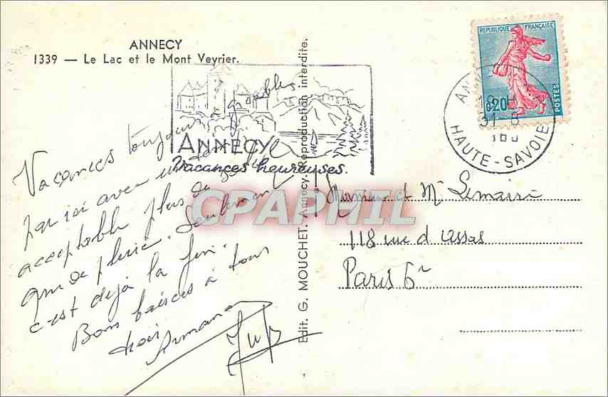 CPM Annecy Le Lac et le Mont Veyrier  — Rückseite