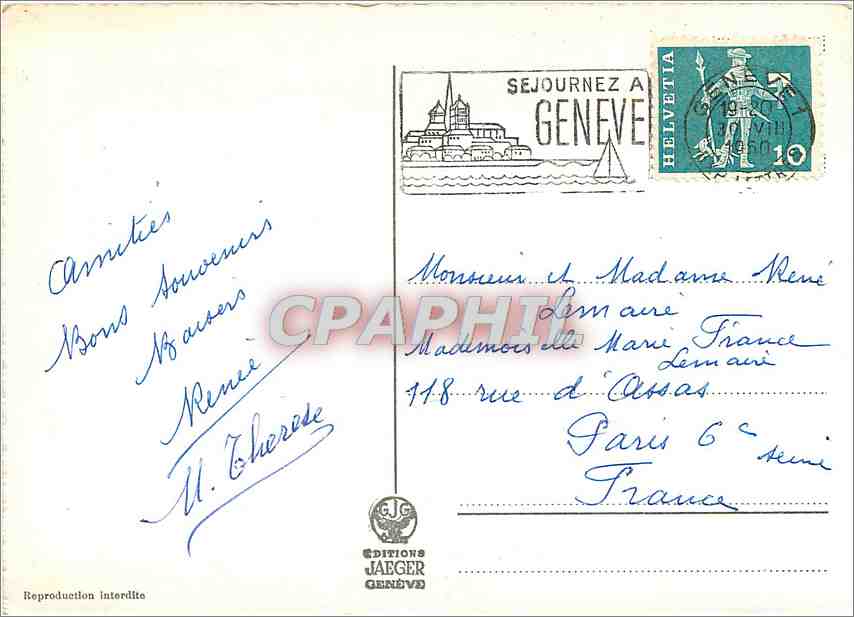 CPM Le Mont Blanc vu de Geneve  — Rückseite