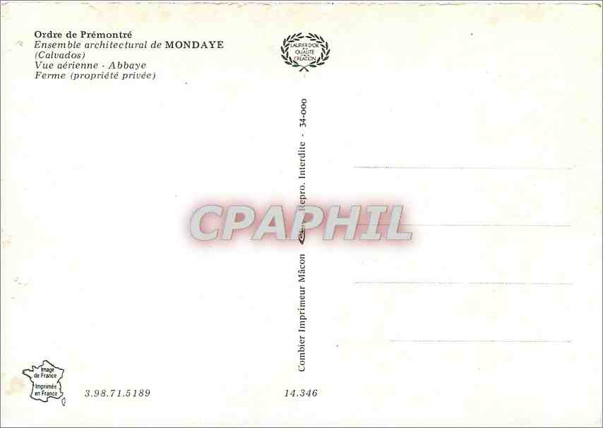 CPM Ordre de Premontre Ensemble architecture de Mondaye Calvados  — Rückseite