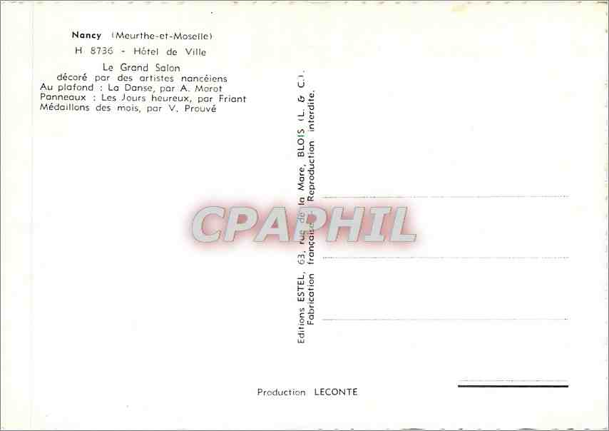 CPM Nancy Meurthe et Moselle Hotel de Ville  — Verso