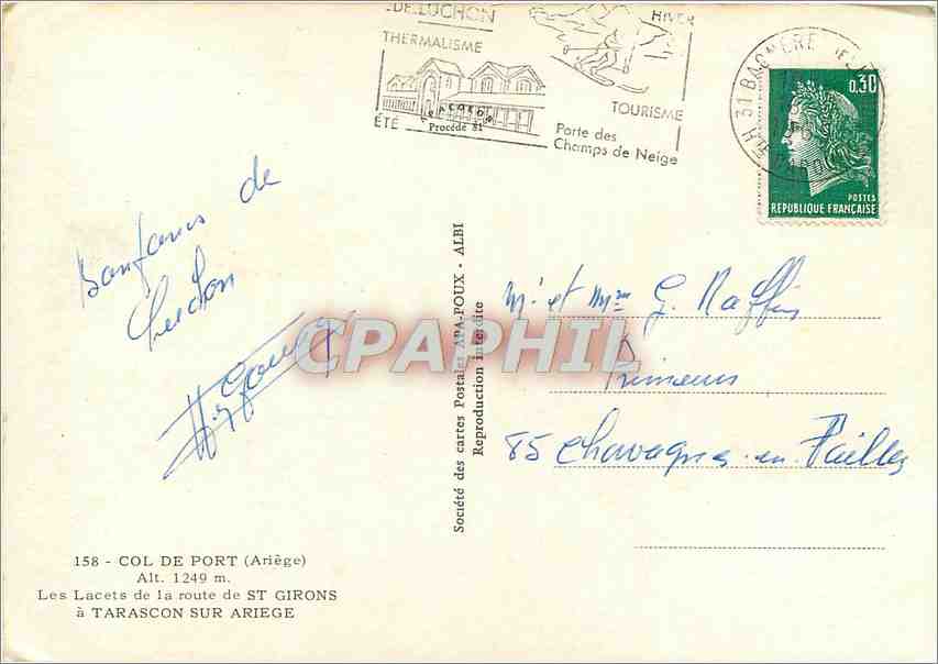 CPM Col de Port Ariege Les Lacets de la route de St Girons a Tarascon sur Ariege  — Rückseite