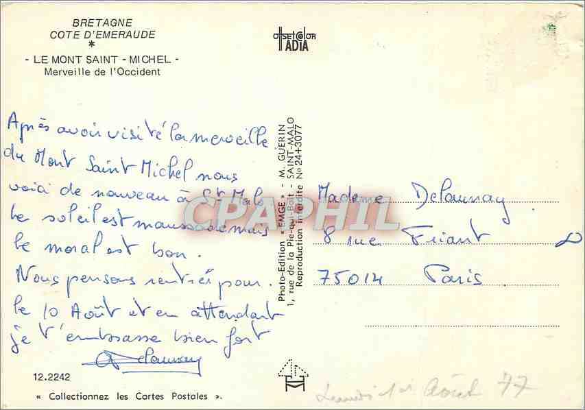 CPM Le Mont Saint Michel Merveille de l'Occident  — Verso