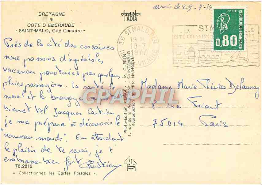 Saint-Malo — Cité corsaire — Éditeur Emge, n° 76.2812 — Verso