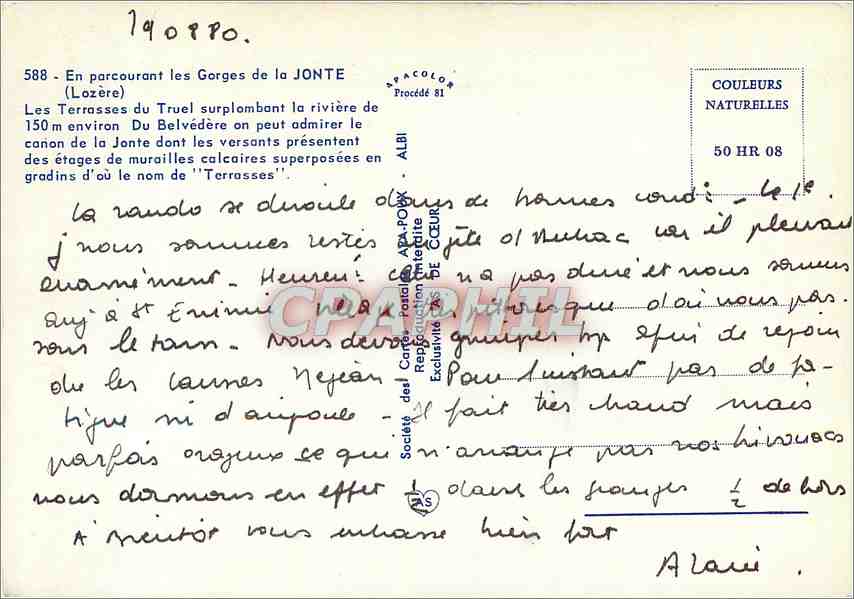 CPM En parcourant les Gorges de la Jonte Lozere  — Rückseite