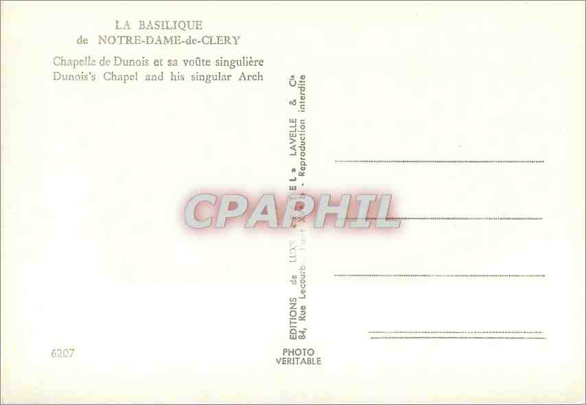 CPM La Basilique de Notre Dame de Clery Chapelle de Dunois et sa voute singuliere  — Rückseite