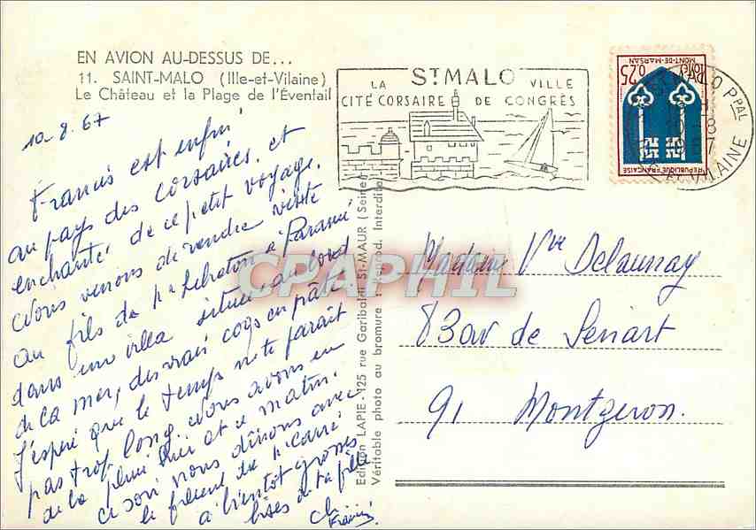 Saint-Malo — El Castillo y la Playa del Abanico — Editor LAPIE — Reverso
