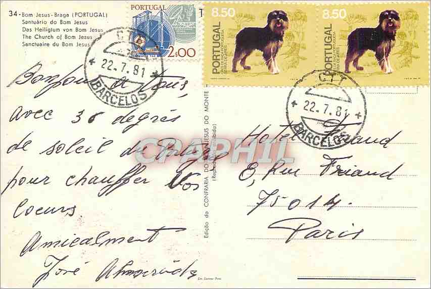 CPM Bom Jesus Brage Portugal chien — Rückseite