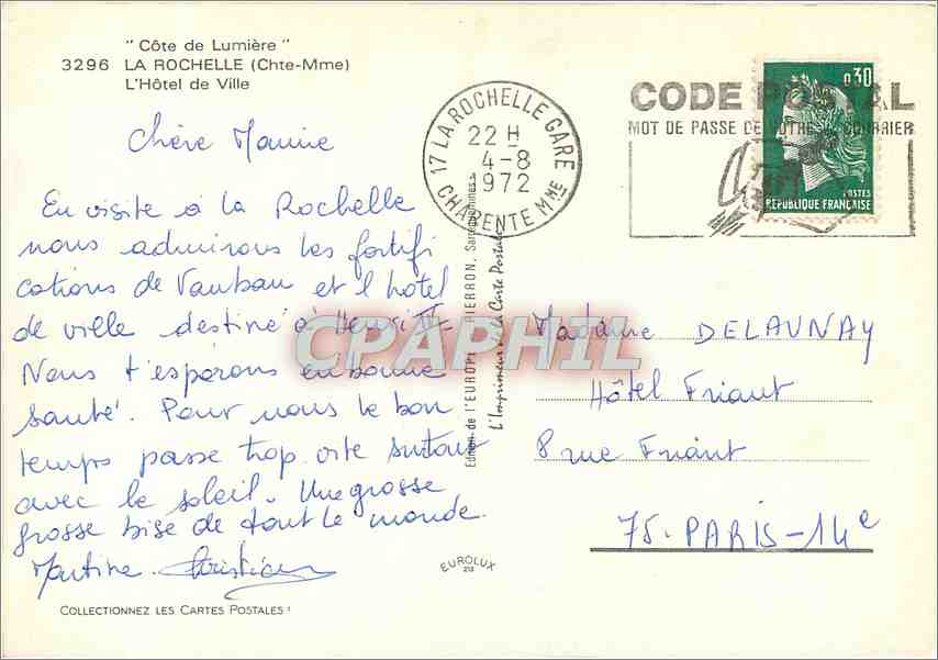 CPM Cote de Lumiere La Rochelle Chte Mme L'Hotel de Ville  — Rückseite