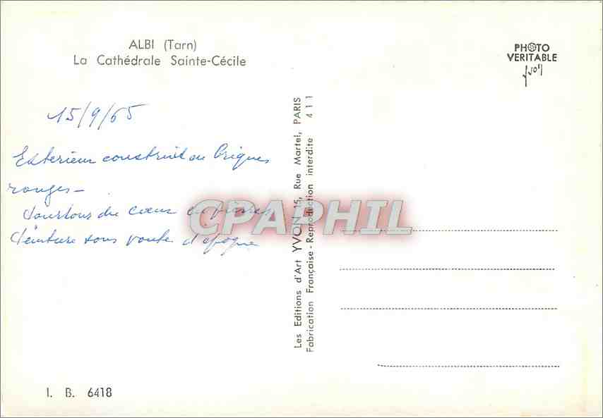 Albi (Tarn) — Die Kathedrale Sainte-Cécile — Éditions d'Art Yvon, Paris — Rückseite