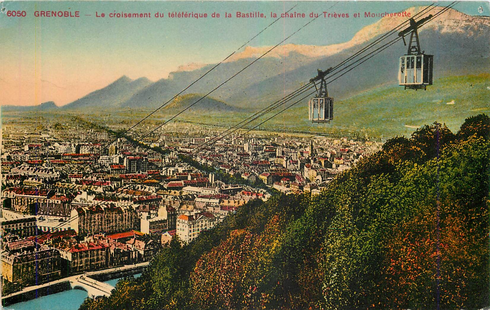 Grenoble — Le croisement du téléphérique de la Bastille, la chaîne du Trièves et Mouchèreboite — Éditeur : L. P. G. (n° 6050)