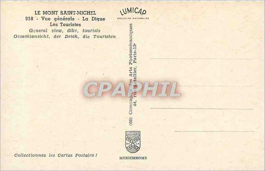CPM Le Mont Saint Michel Vue generale La Digue  — Verso