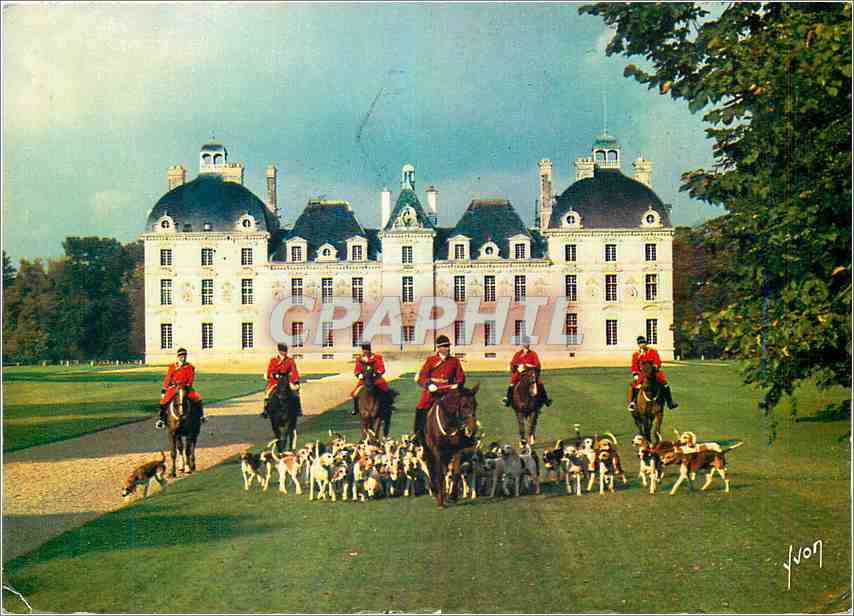 CPM Chateau de Cheverny Loir et Cher Chasse Chiens Chevaux