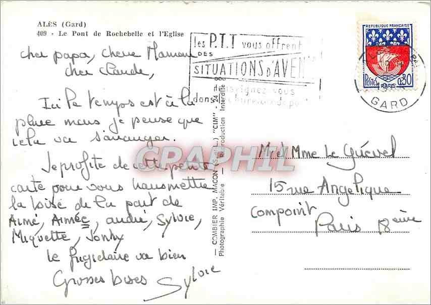 CPM Ales Gard Le Pont de Rochebelle et l'Eglise  — Rückseite