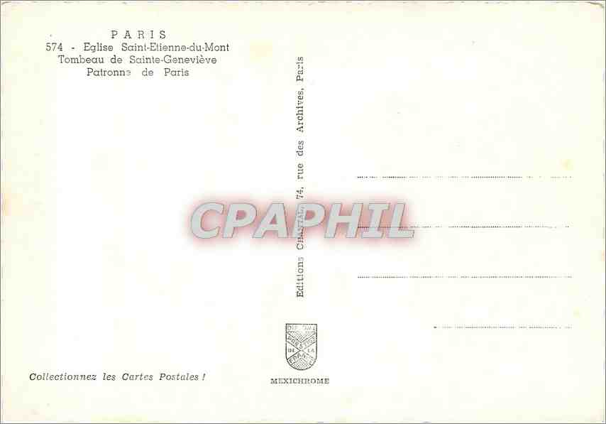 CPM Paris Eglise Saint Etienne du Mont Tombeau de Sainte Genevieve  — Verso