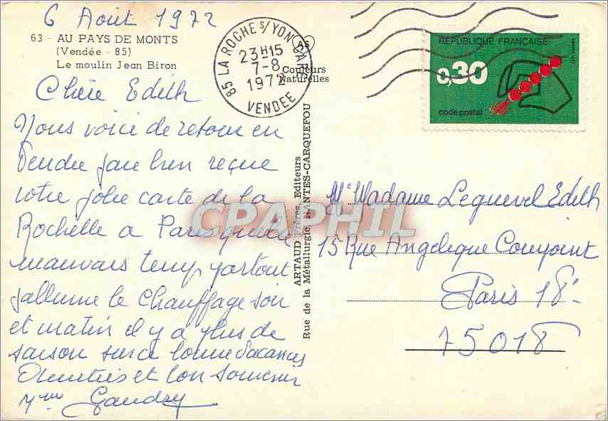 CPM Au Pays de Monts Le Moulin Jean Biron  — Verso