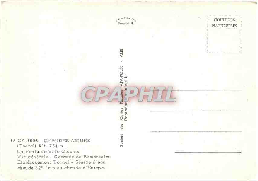 CPM Chaudes Aigues  — Rückseite