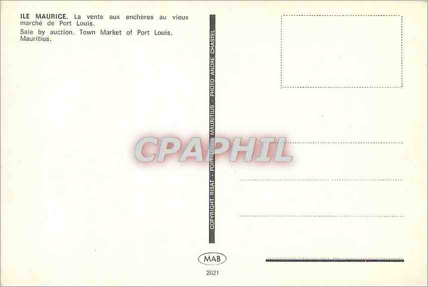 CPM Ile Maurice La vente aux encheres au vieux marche de Port Louis  — Rückseite