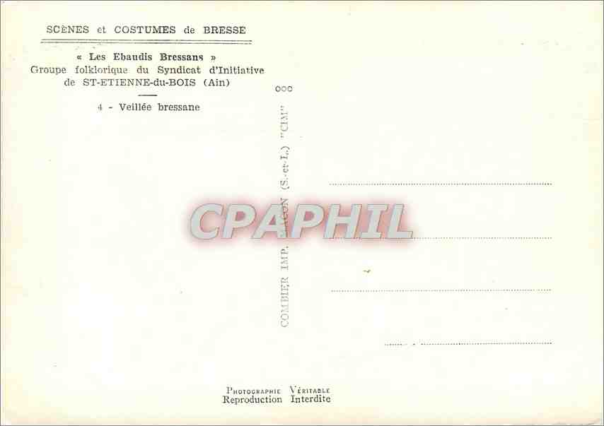CPM Les Ebaudis Bressans Groupe folklorique du syndicat d'Initiative de St Etienne du Bois Ain  — Rückseite