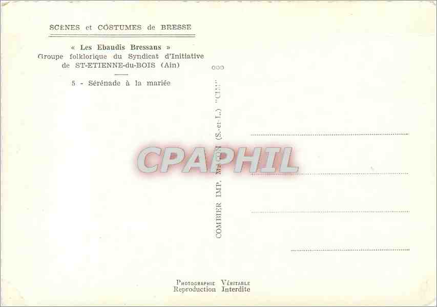 CPM Les Ebaudis Bressans Groupe folklorique du syndicat d'Initiative de St Etienne du Bois Ain  — Rückseite