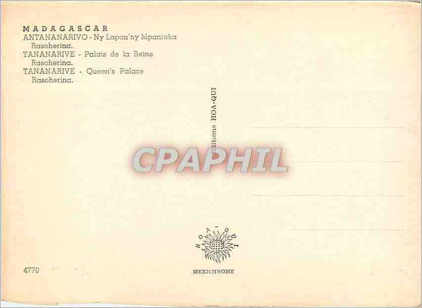 CPM Madagascar Tananarive Palais de la Reine Rasoherina  — Rückseite