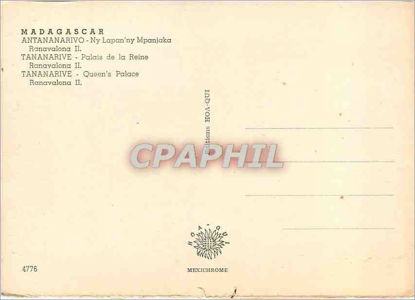 CPM Madagascar Tananarive Palais de la Reine Ranavalona II  — Rückseite