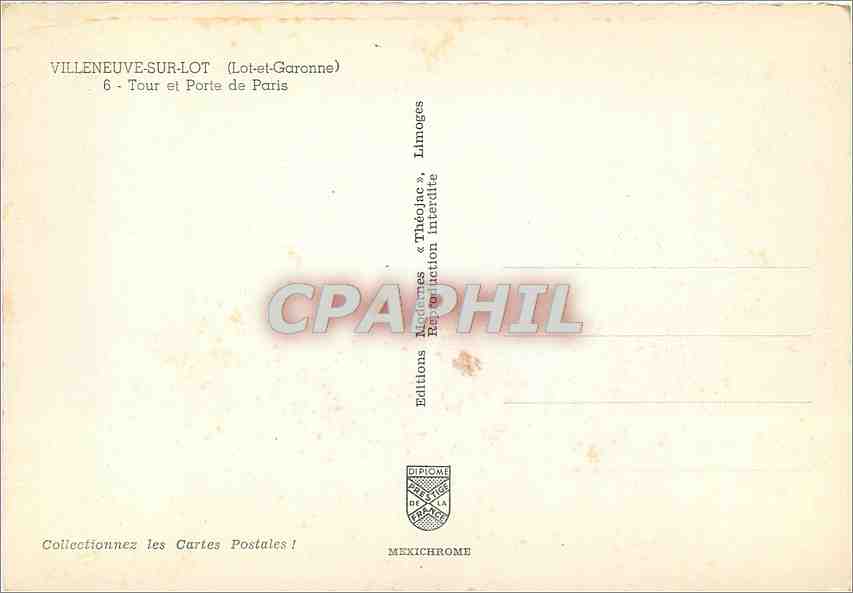 Villeneuve-sur-Lot — Tour et Porte de Paris — Éditions Diplôme — Rückseite