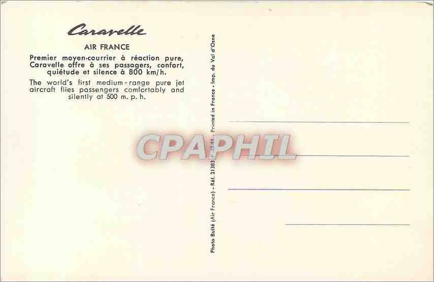 CPM Caravelle Air France Avion Aviation — Rückseite