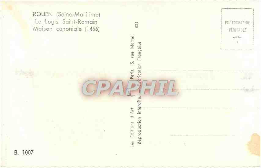CPM Rouen Seine Maritime Le Logis Saint Romain Maison canoniale  — Verso