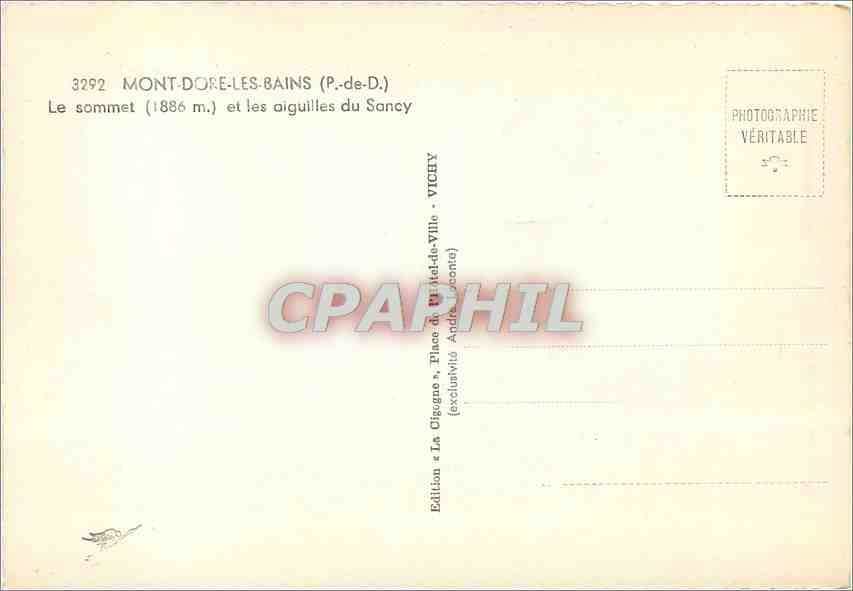 CPM Mont Dore les Bains P de D Le Sommet et les aiguilles du Sancy  — Verso