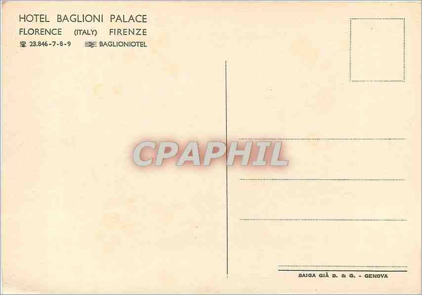 CPM Hotel Baglioni Palace Florence Italy Firenze  — Rückseite