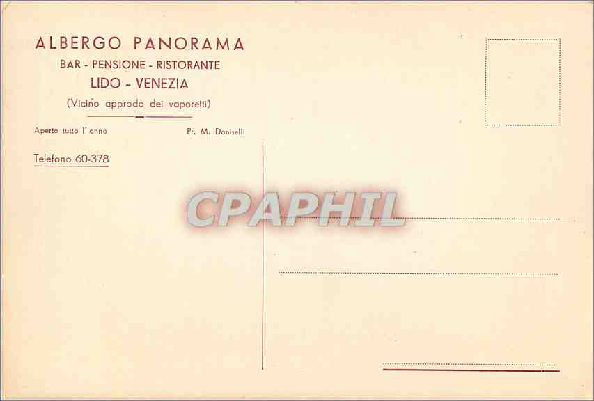 CPM Albergo Panorama Bar Pensione Ristorante Lido Venezia  — Rückseite