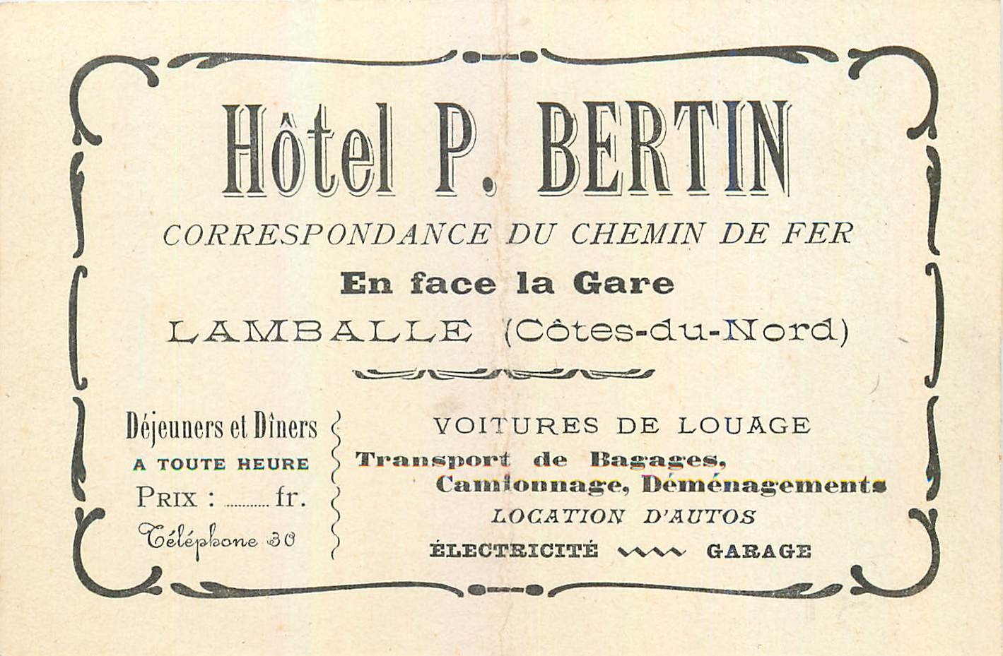 Carte de visite Lamballe Cotes du Nord 