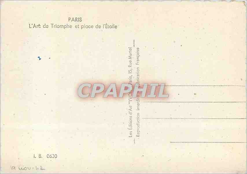 CPM Paris L'Arc de Triomphe et place de l'Etoile  — Rückseite