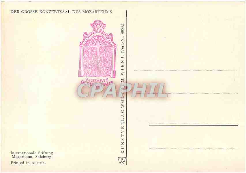 CPM Der Grosse Konzertsaal des Mozarteums Orgue — Rückseite