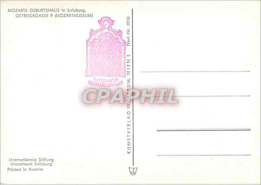 CPM Mozarts Geburtshaus in Salzburg Getreidegasse  — Rückseite