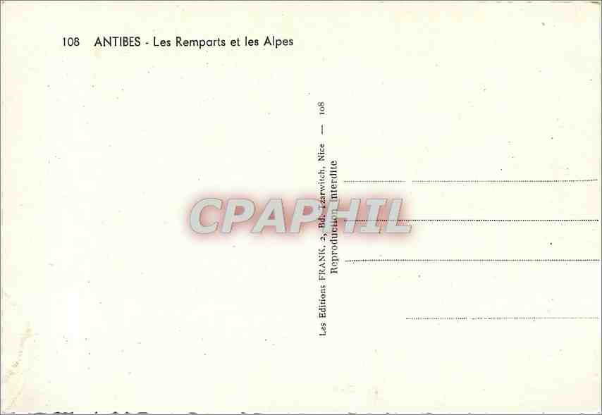 CPM Antibes Les Remparts et les Alpes  — Rückseite