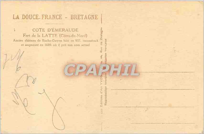 CPA Cote d'Emeraude Fort de la Latte Cotes du Nord  — Rückseite