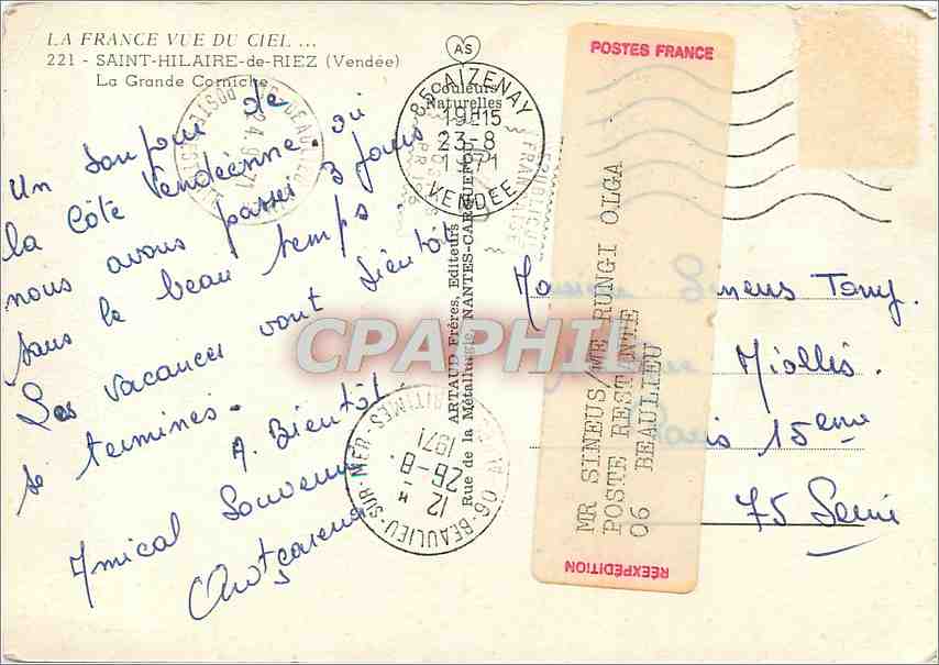 CPM Saint Hilaire de Riez Vendee La Grande Corniche  — Back