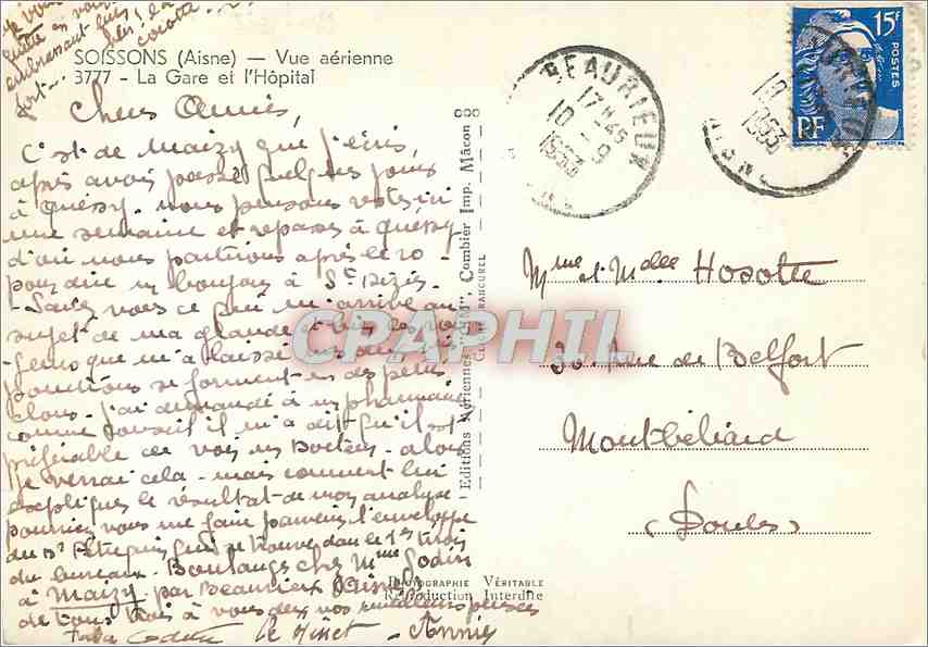 Soissons (Aisne) — Vue aérienne — La Gare et l'Hôpital — Éditions Interfa — Verso