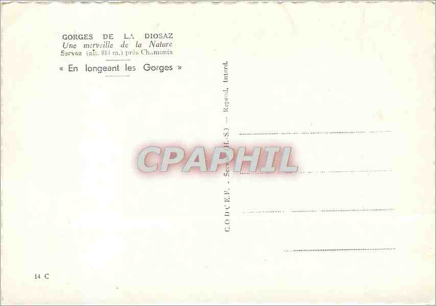 CPM Gorges de la Diosaz Une merveille de la Nature  — Verso