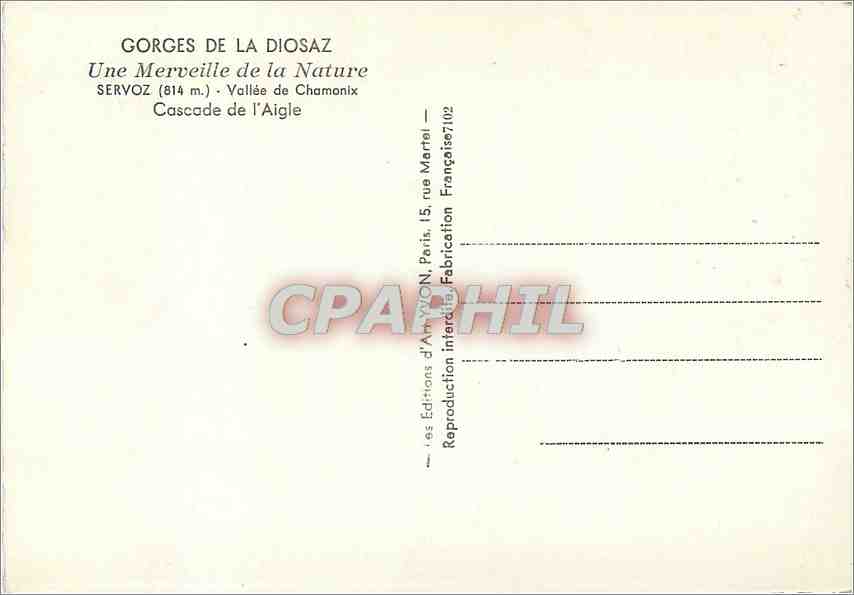CPM Gorges de la Diosaz Une merveille de la Nature  — Verso
