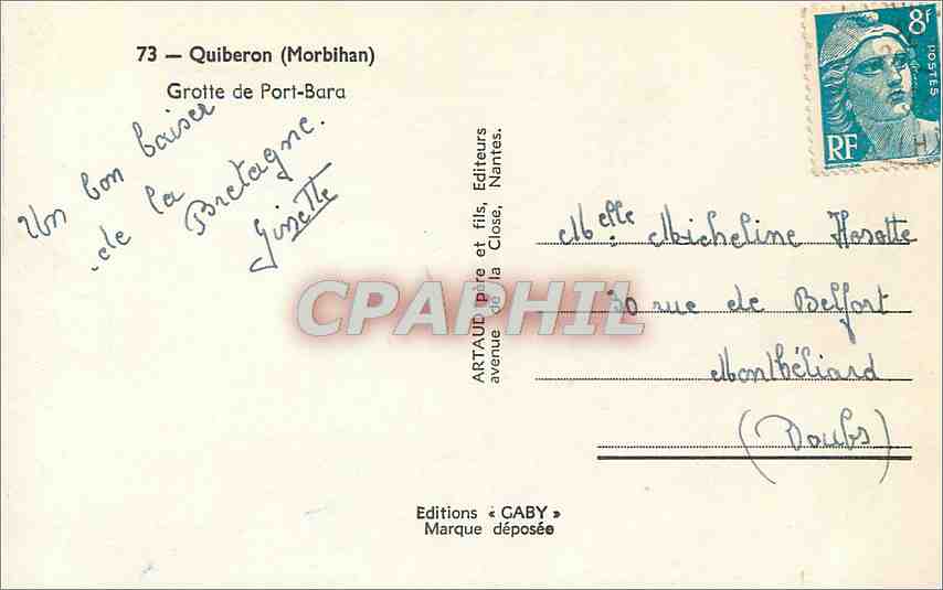 CPA Quiberon Morhihan Grotte de Port Bara  — Rückseite