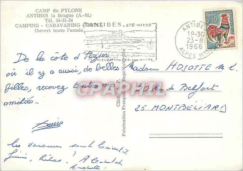 CPM Camp du Pylone Antibes la Brague AM Camping Caravaning — Rückseite