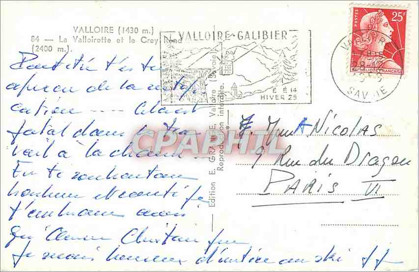 CPM Valloire La Valloirette et le Crey Rond  — Rückseite
