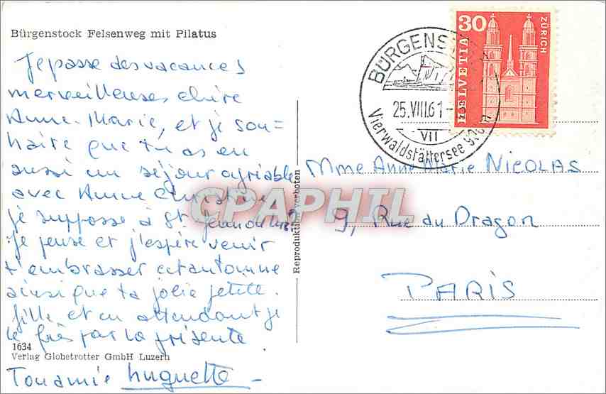 CPM Burgenstock Felsenweg mit Pilatus  — Rückseite