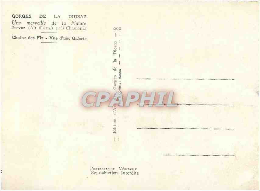 CPM Gorges de la Diosaz Une merveille de la Nature Chaine des Fiz Vue d'une Galerie  — Verso
